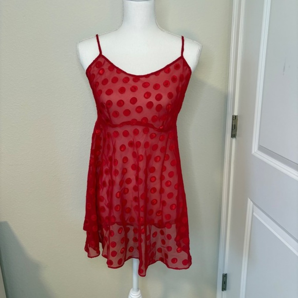 Vintage Gilligan O'Malley Red Polka Dot Sheer Babydoll Chemise Lingerie Medium